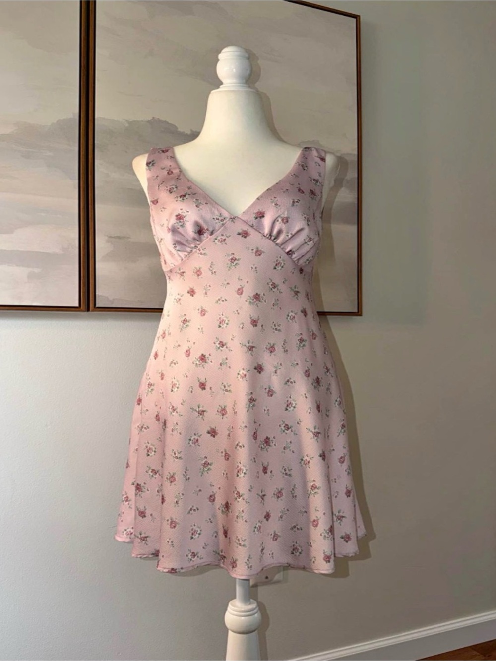Nordstrom Pale Pink Floral V-Neck Mini Dress